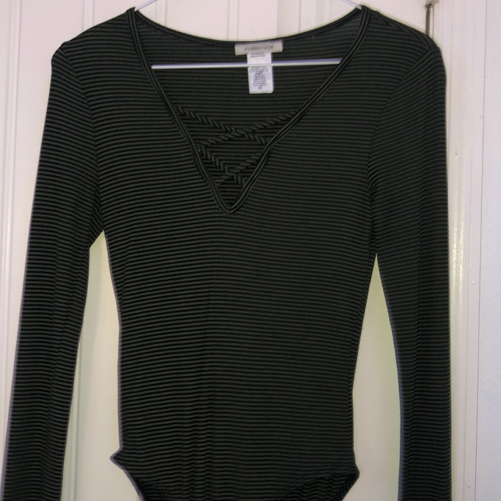 green shirt w black stripes bodysuit